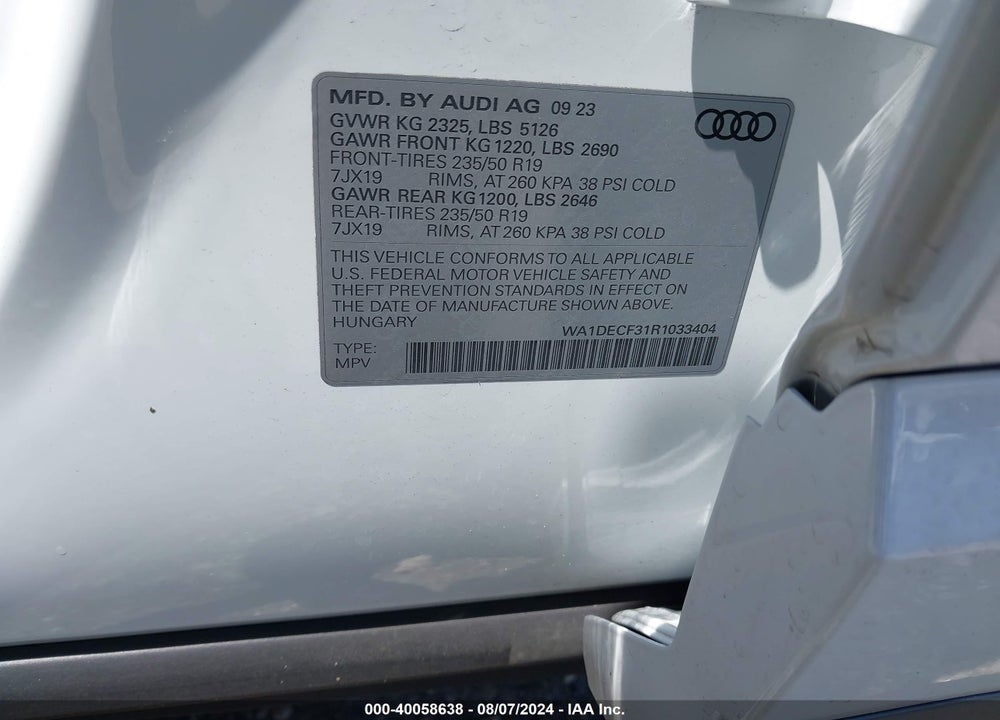 2024 AUDI Q3 PREMIUM 45 TFSI S LINE QUATTRO TIPTRONIC VIN: WA1DECF31R1033404