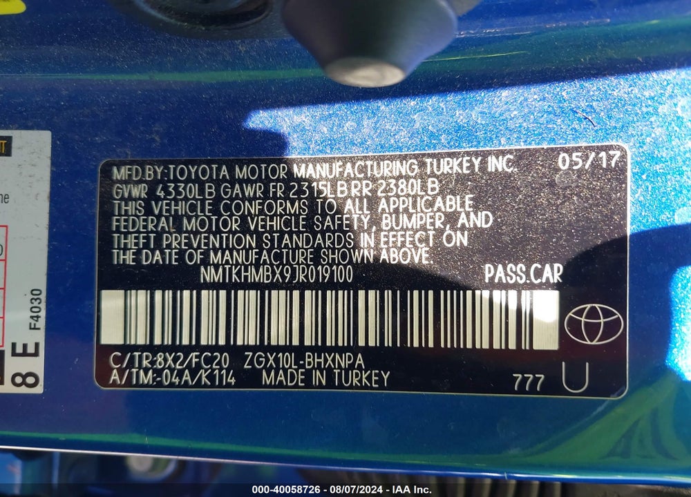 2018 TOYOTA C-HR XLE PREMIUM VIN: NMTKHMBX9JR019100