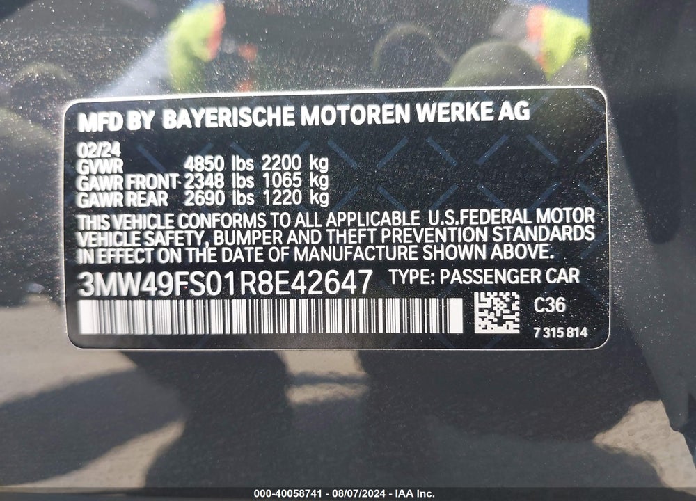 2024 BMW 3 SERIES M340I VIN: 3MW49FS01R8E42647