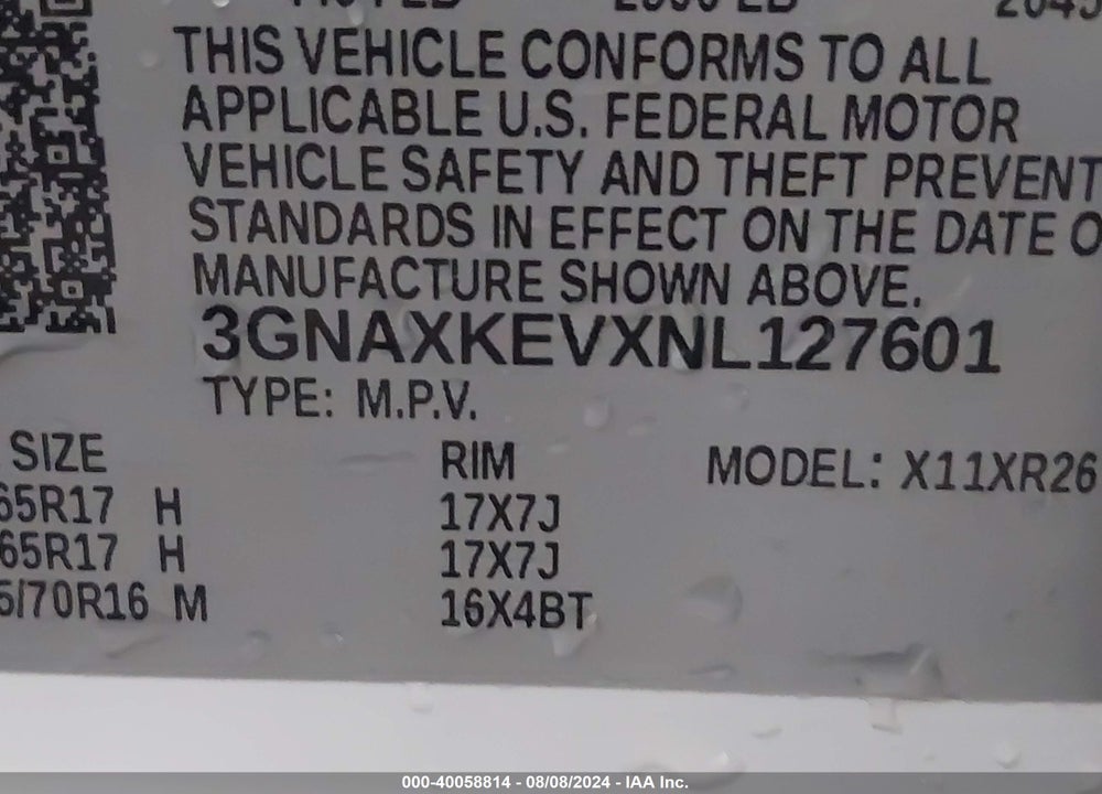 2022 CHEVROLET EQUINOX FWD LT VIN: 3GNAXKEVXNL127601