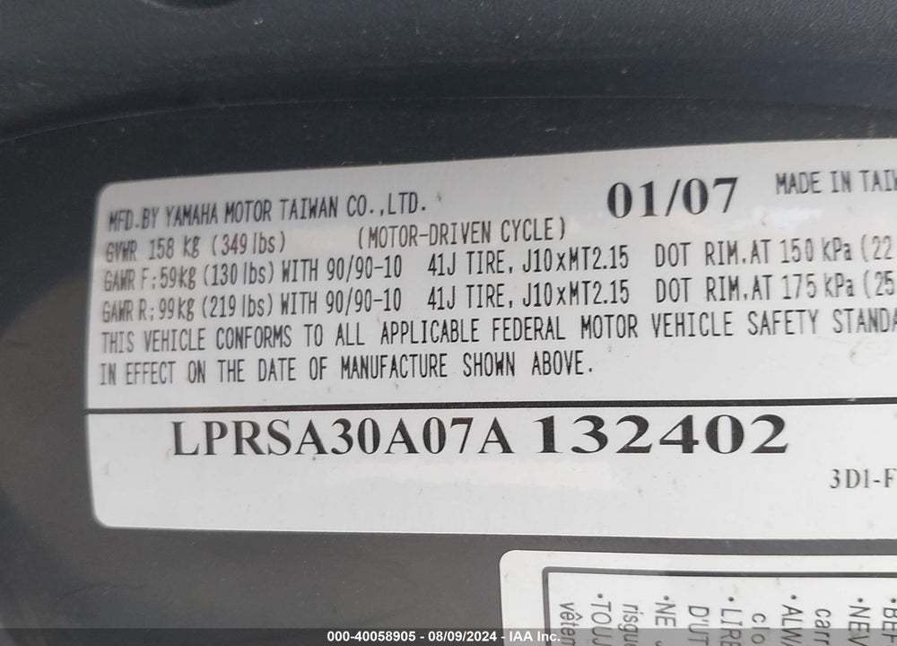 2007 YAMAHA XC50 VIN: LPRSA30A07A132402