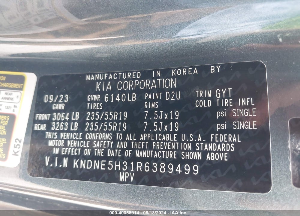 2024 KIA CARNIVAL MPV SX VIN: KNDNE5H31R6389499