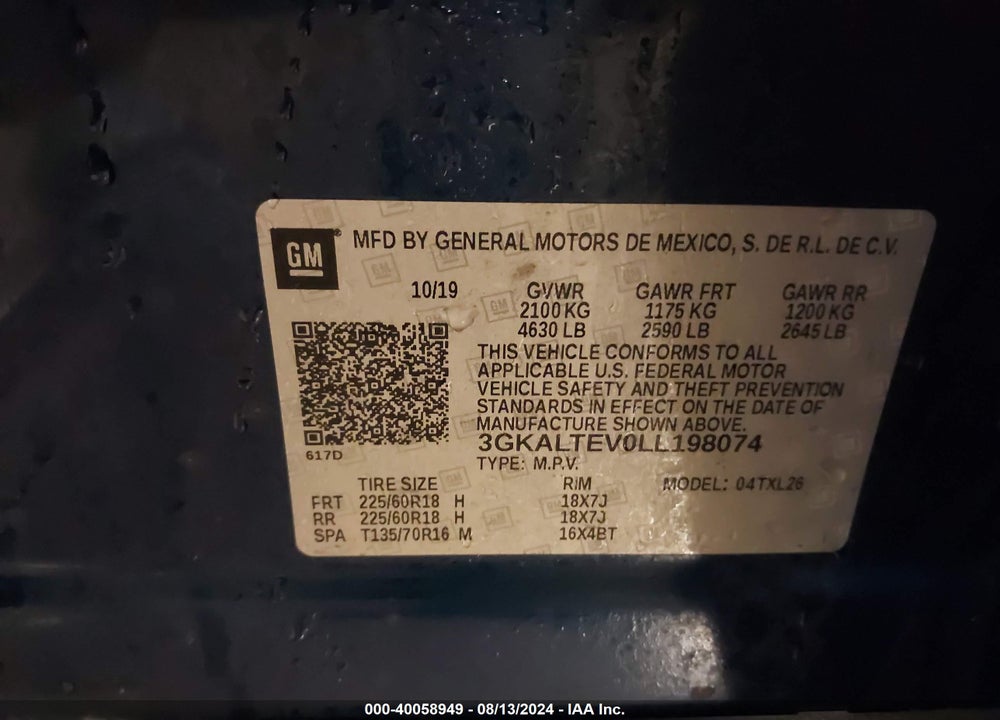 2020 GMC TERRAIN AWD SLE VIN: 3GKALTEV0LL198074