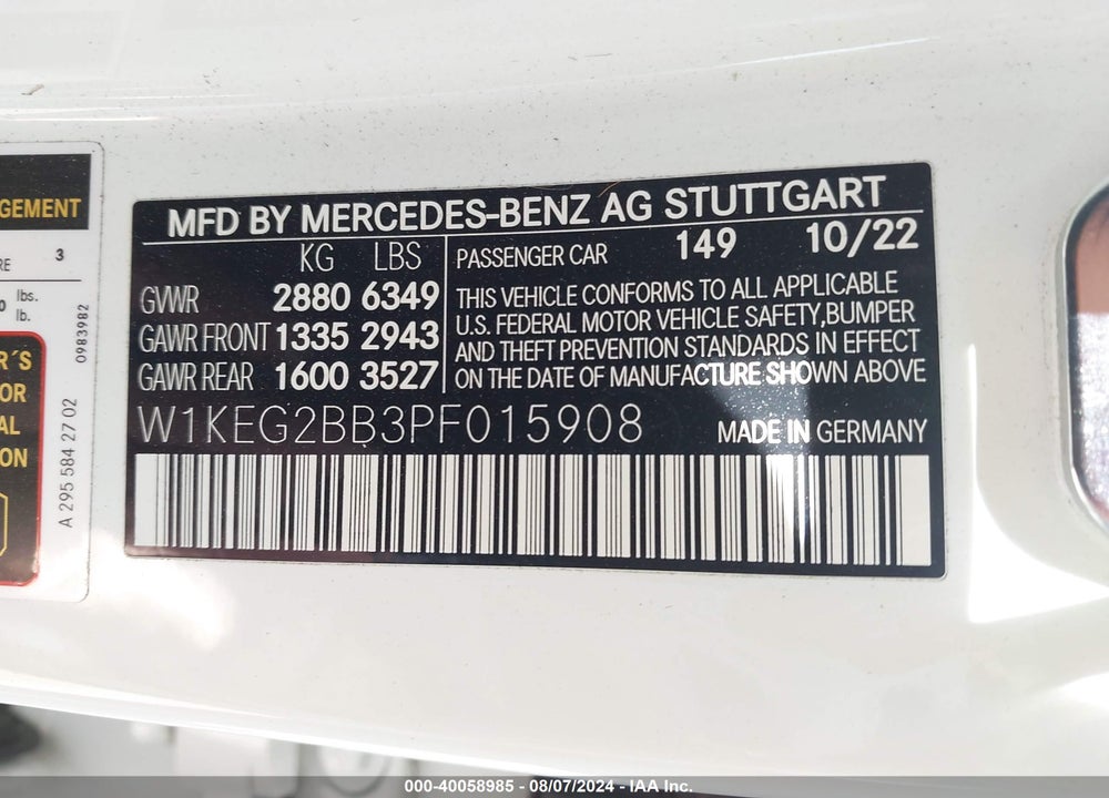 2023 MERCEDES-BENZ EQE 350 VIN: W1KEG2BB3PF015908