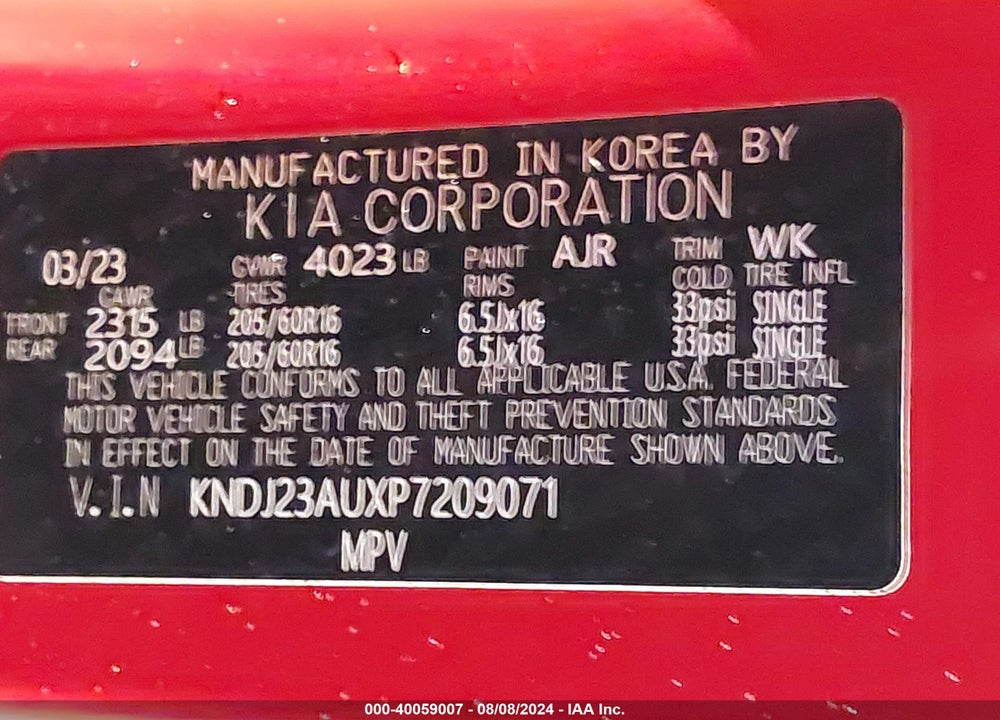 2023 KIA SOUL LX VIN: KNDJ23AUXP7209071