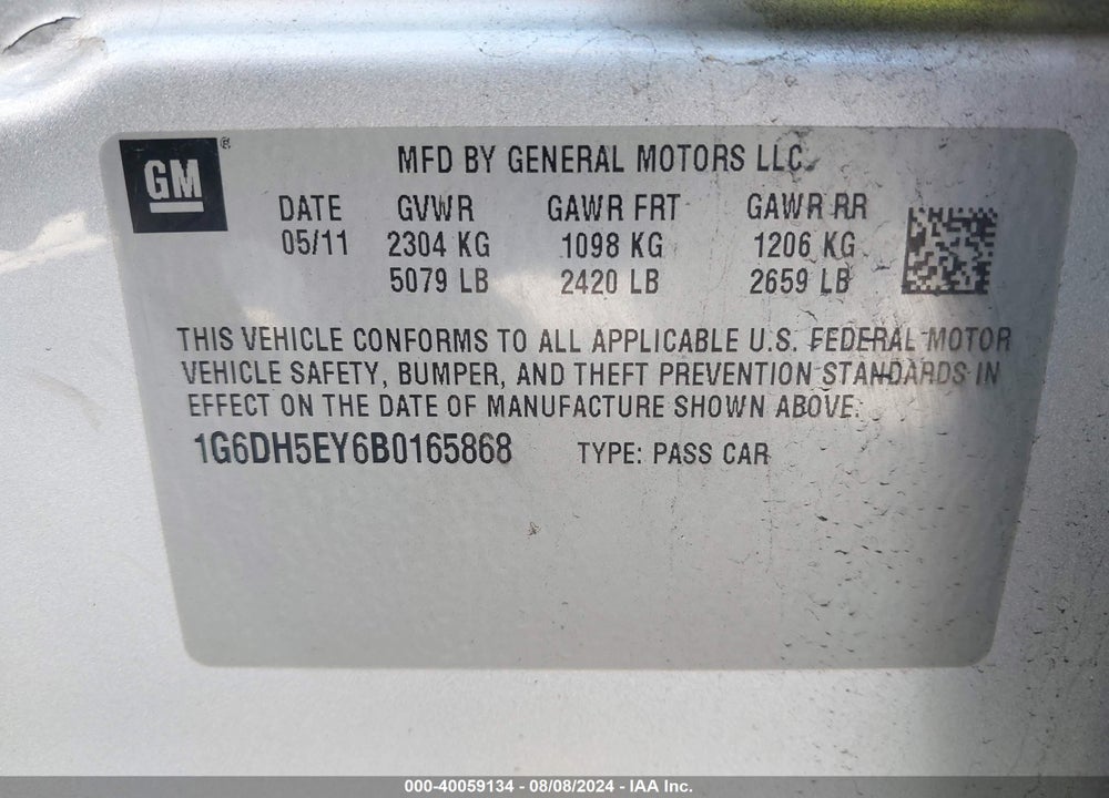2011 CADILLAC CTS LUXURY VIN: 1G6DH5EY6B0165868
