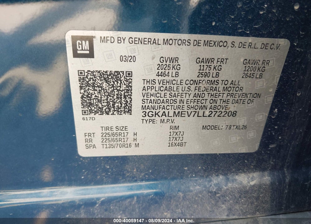 2020 GMC TERRAIN FWD SLE VIN: 3GKALMEV7LL272208