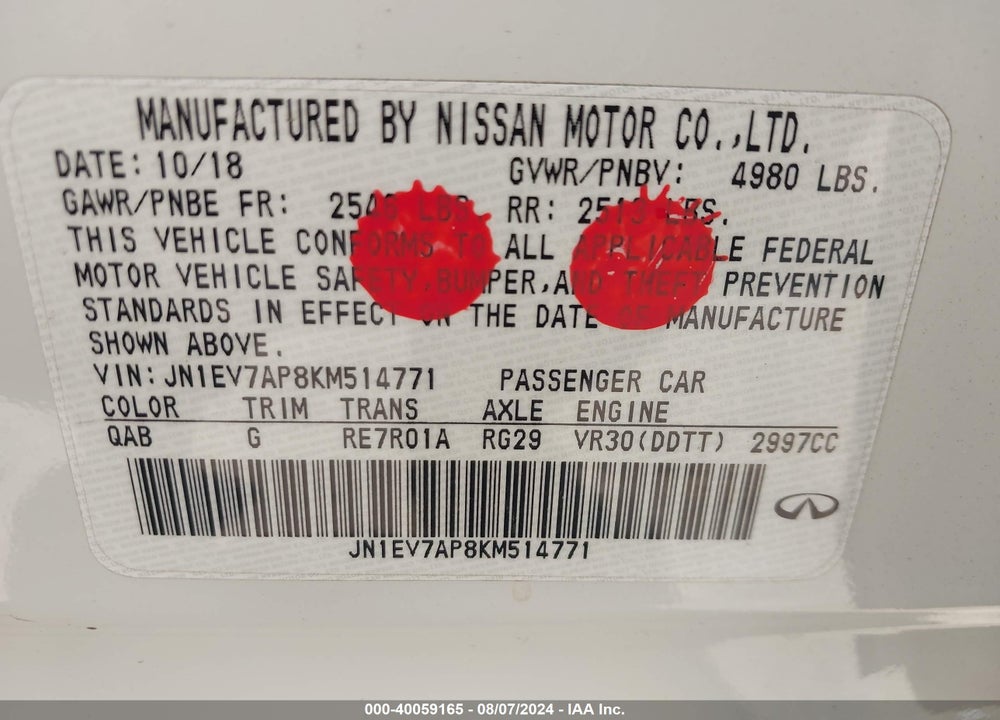2019 INFINITI Q50 3.0T LUXE VIN: JN1EV7AP8KM514771