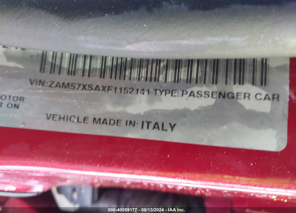 2015 MASERATI GHIBLI VIN: ZAM57XSAXF1152141