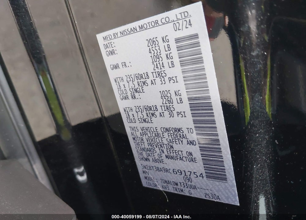 2024 NISSAN ROGUE SV FWD VIN: 5N1BT3BA9RC691754