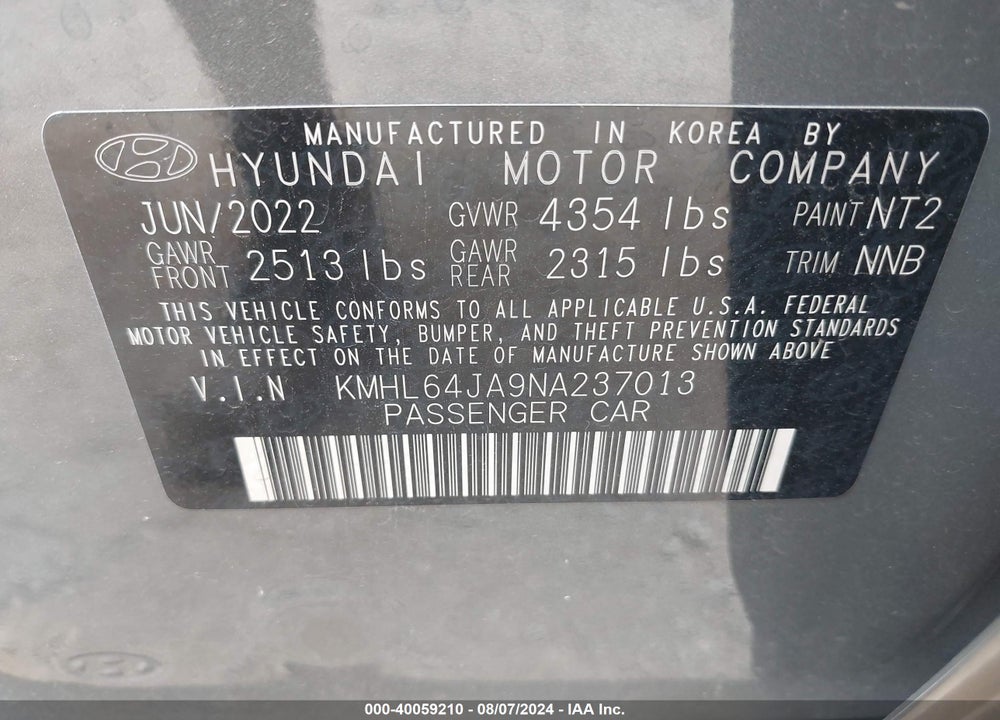 2022 HYUNDAI SONATA SEL VIN: KMHL64JA9NA237013
