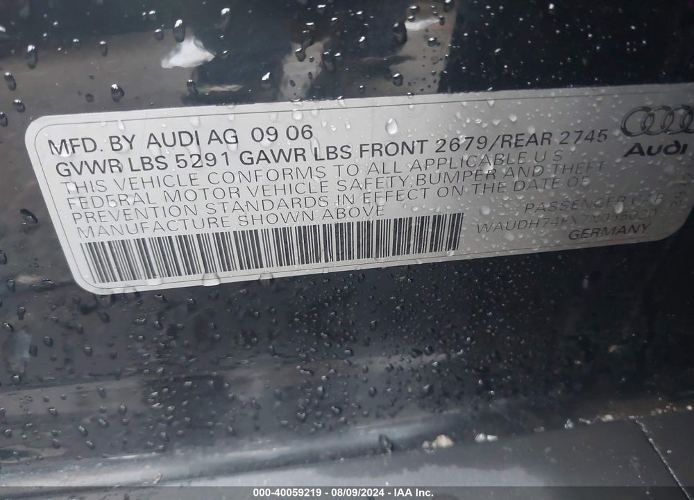2007 AUDI A6 3.2 VIN: WAUDH74FX7N055020