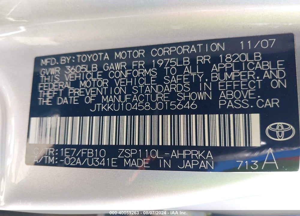 2008 SCION XD VIN: JTKKU10458J015646