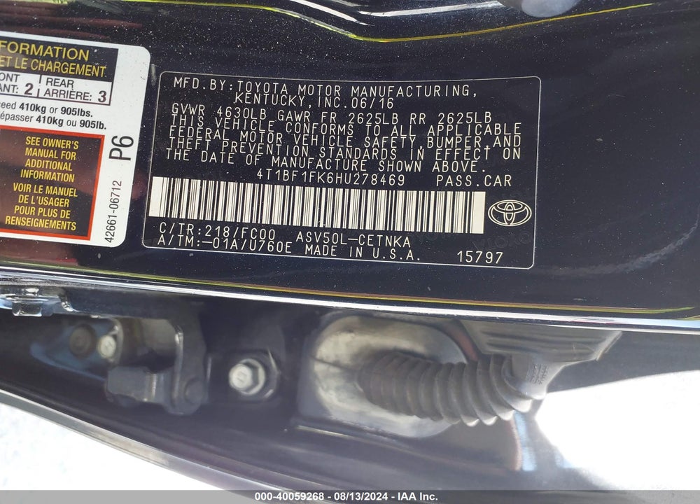 2017 TOYOTA CAMRY LE VIN: 4T1BF1FK6HU278469