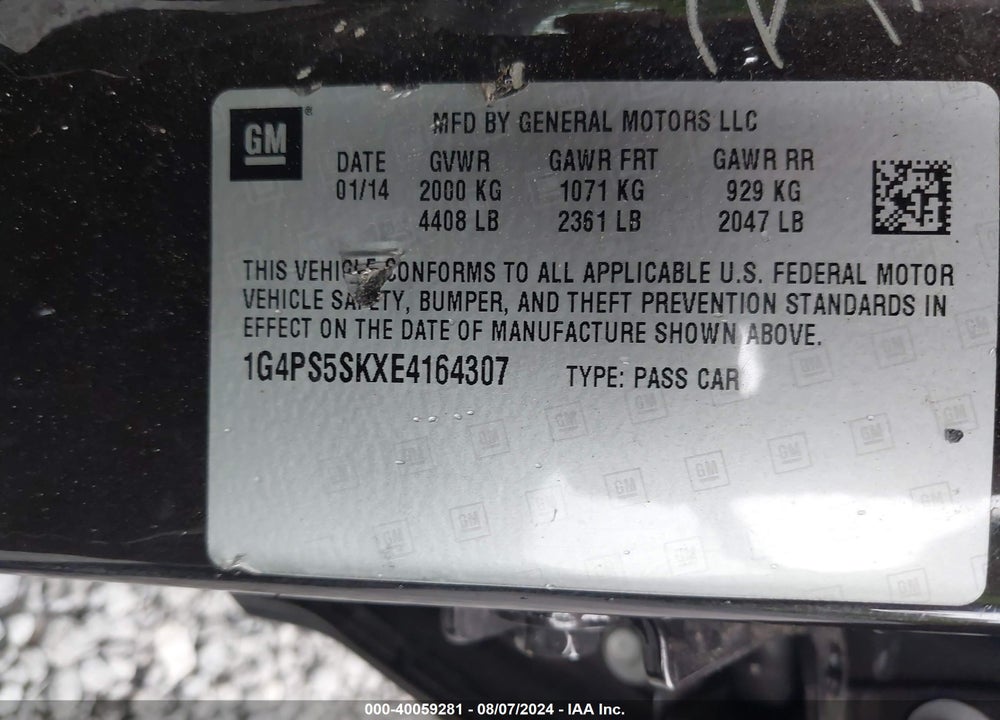 2014 BUICK VERANO LEATHER GROUP VIN: 1G4PS5SKXE4164307