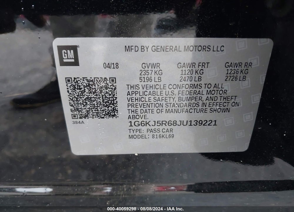 2018 CADILLAC CT6 TWIN TURBO PREMIUM LUXURY VIN: 1G6KJ5R68JU139221