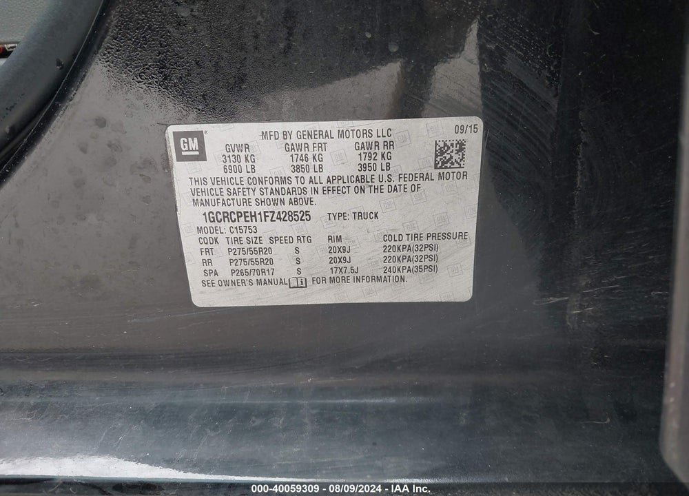 2015 CHEVROLET SILVERADO 1500 WT VIN: 1GCRCPEH1FZ428525