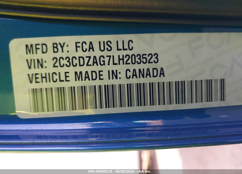 2020 DODGE CHALLENGER SXT VIN: 2C3CDZAG7LH203523