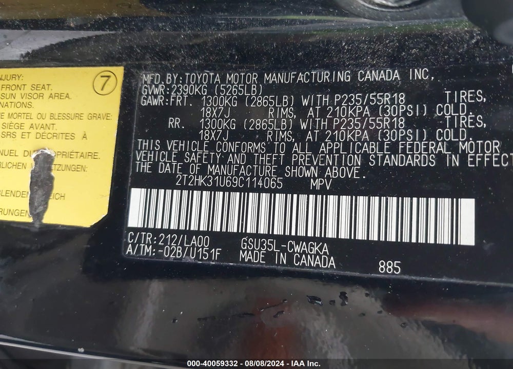 2009 LEXUS RX 350 VIN: 2T2HK31U69C114065