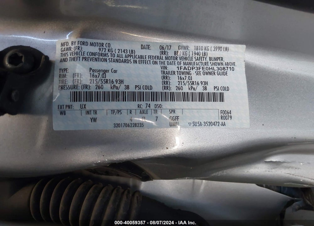 2017 FORD FOCUS SE VIN: 1FADP3FE0HL308710