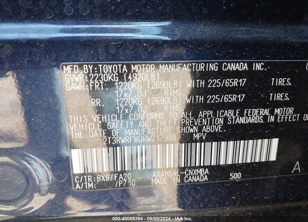 2024 TOYOTA RAV4 HYBRID XLE VIN: 2T3RWRFV0RW217988