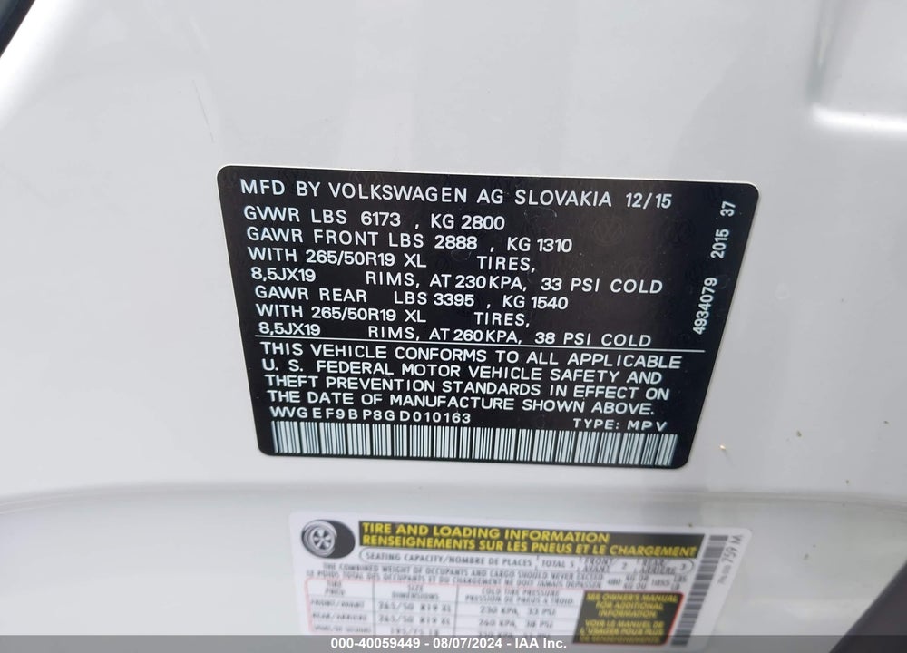 2016 VOLKSWAGEN TOUAREG VR6 LUX VIN: WVGEF9BP8GD010163