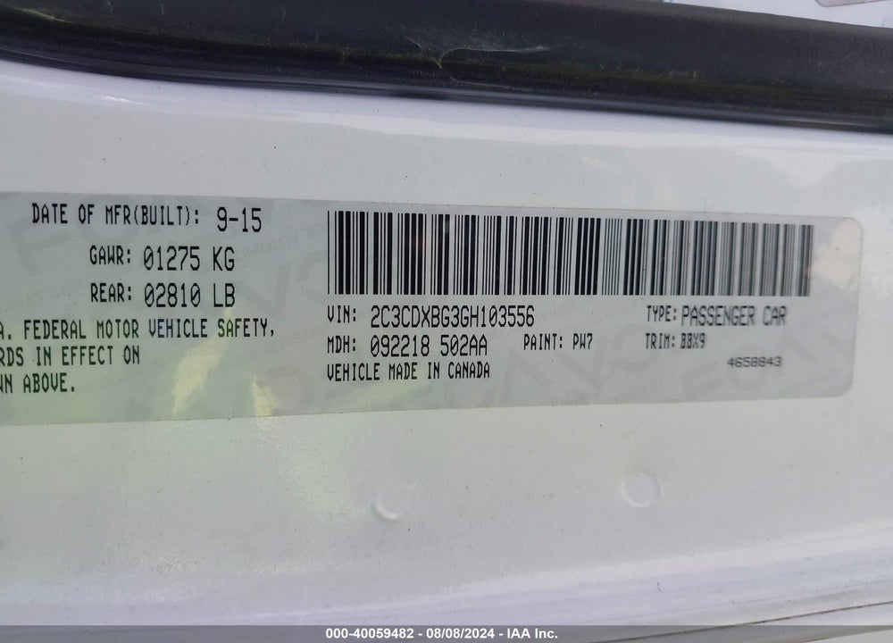 2016 DODGE CHARGER SE VIN: 2C3CDXBG3GH103556