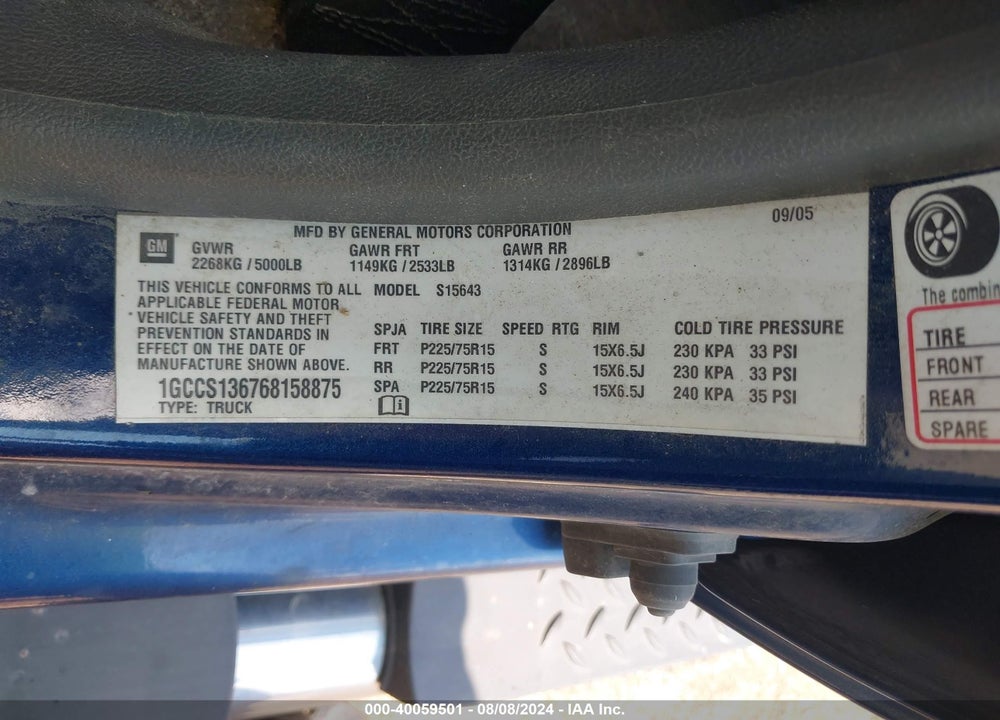2006 CHEVROLET COLORADO LT VIN: 1GCCS136768158875