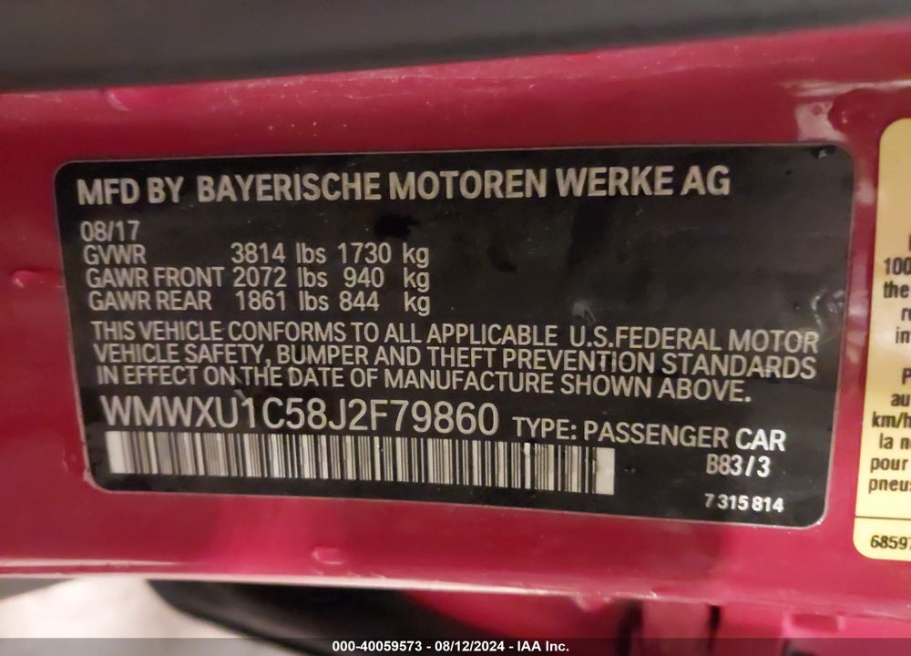 2018 MINI HARDTOP COOPER VIN: WMWXU1C58J2F79860