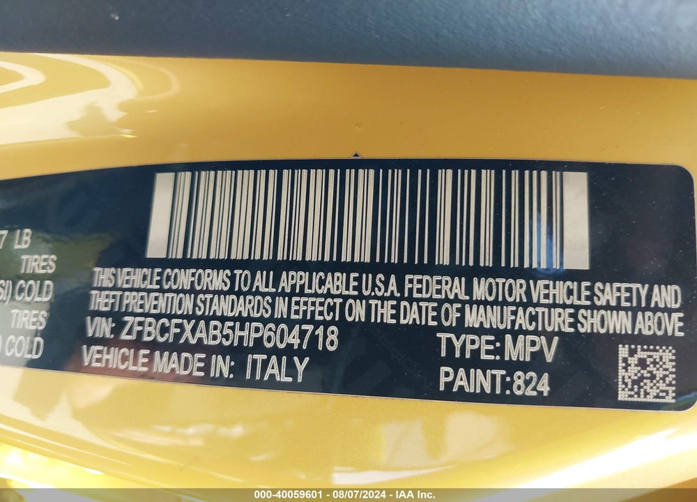 2017 FIAT 500X VIN: ZFBCFXAB5HP604718