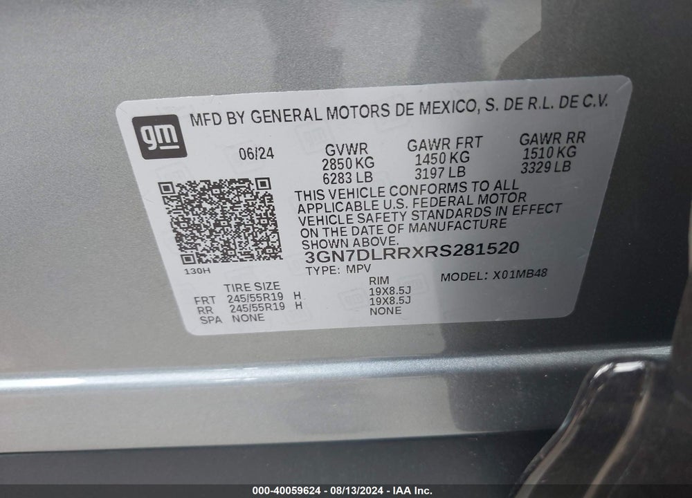 2024 CHEVROLET EQUINOX EV LT VIN: 3GN7DLRRXRS281520