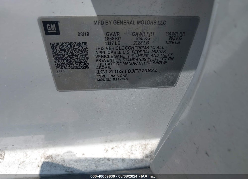 2018 CHEVROLET MALIBU LT VIN: 1G1ZD5ST8JF279821