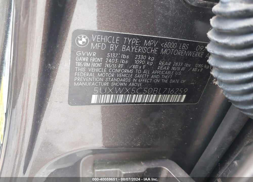 2011 BMW X3 XDRIVE28I VIN: 5UXWX5C50BL716259