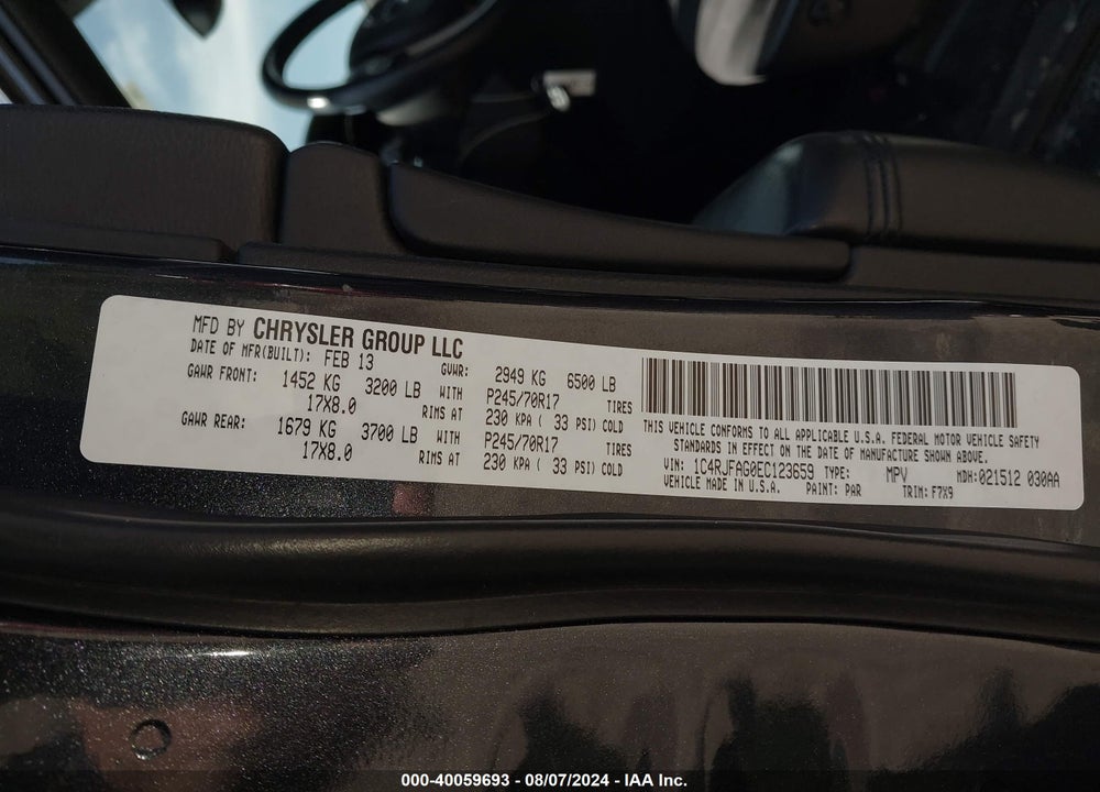 2014 JEEP GRAND CHEROKEE LAREDO VIN: 1C4RJFAG0EC123659