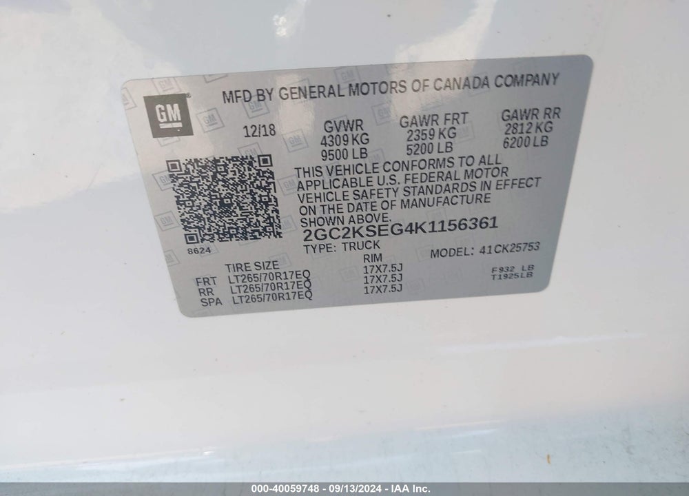 2019 CHEVROLET SILVERADO 2500HD LT VIN: 2GC2KSEG4K1156361