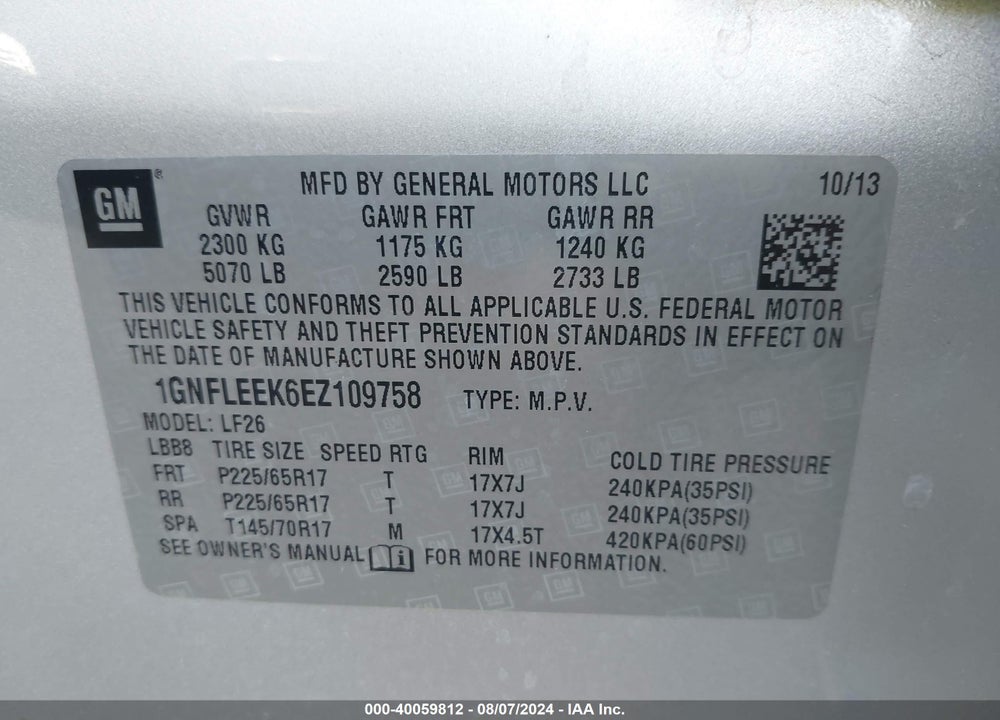 2014 CHEVROLET EQUINOX LS VIN: 1GNFLEEK6EZ109758