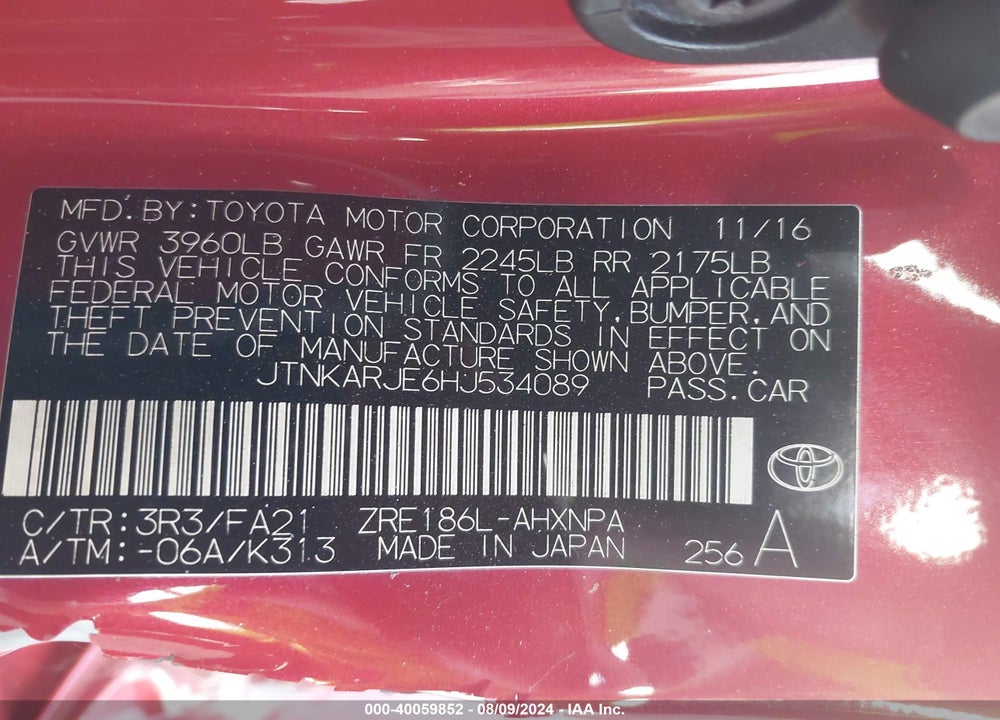 2017 TOYOTA COROLLA IM VIN: JTNKARJE6HJ534089