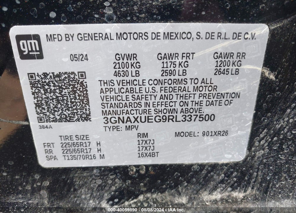 2024 CHEVROLET EQUINOX AWD LT VIN: 3GNAXUEG9RL337500