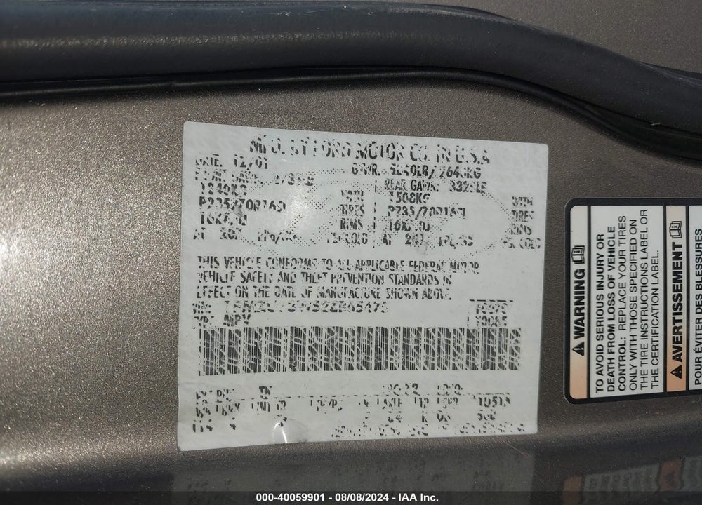 2002 FORD EXPLORER XLT VIN: 1FMZU73W52ZB65475