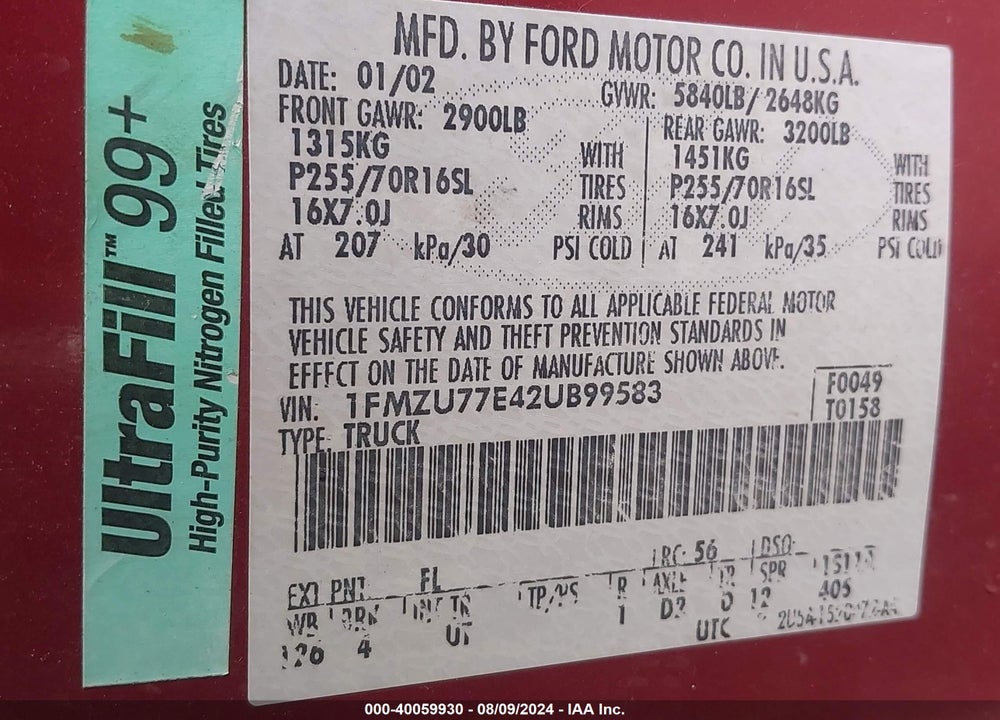 2002 FORD EXPLORER SPORT TRAC VIN: 1FMZU77E42UB99583