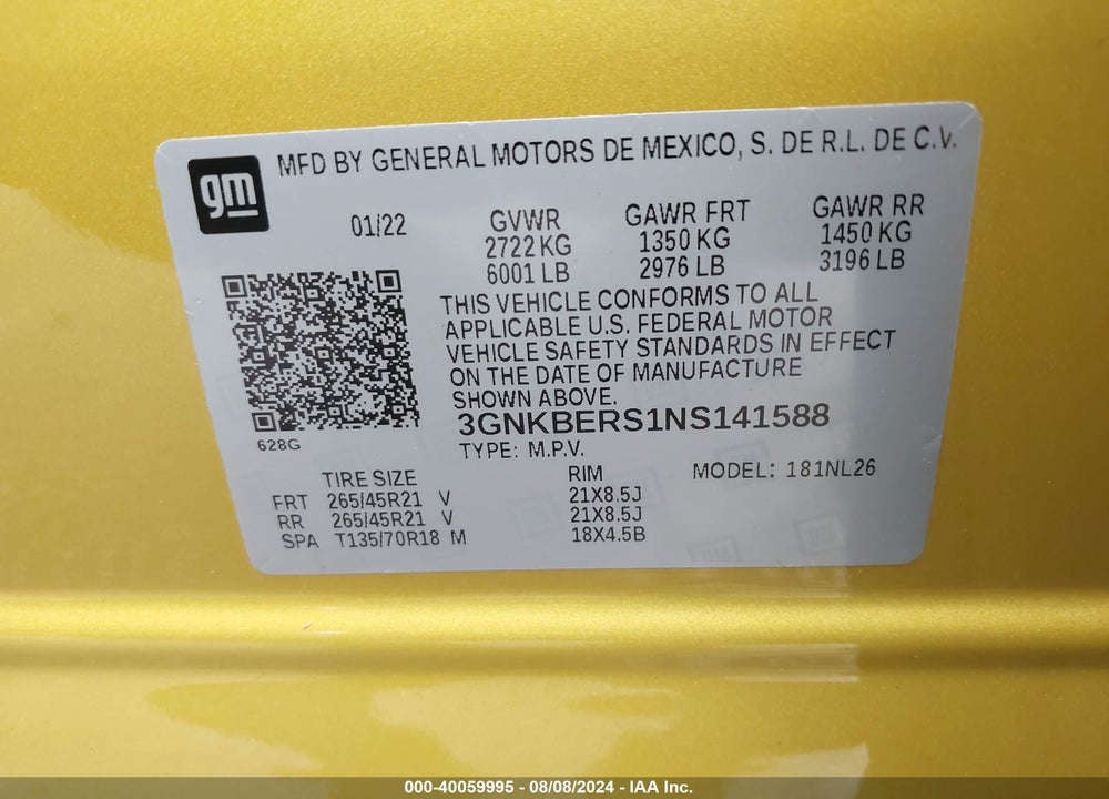 2022 CHEVROLET BLAZER FWD RS VIN: 3GNKBERS1NS141588