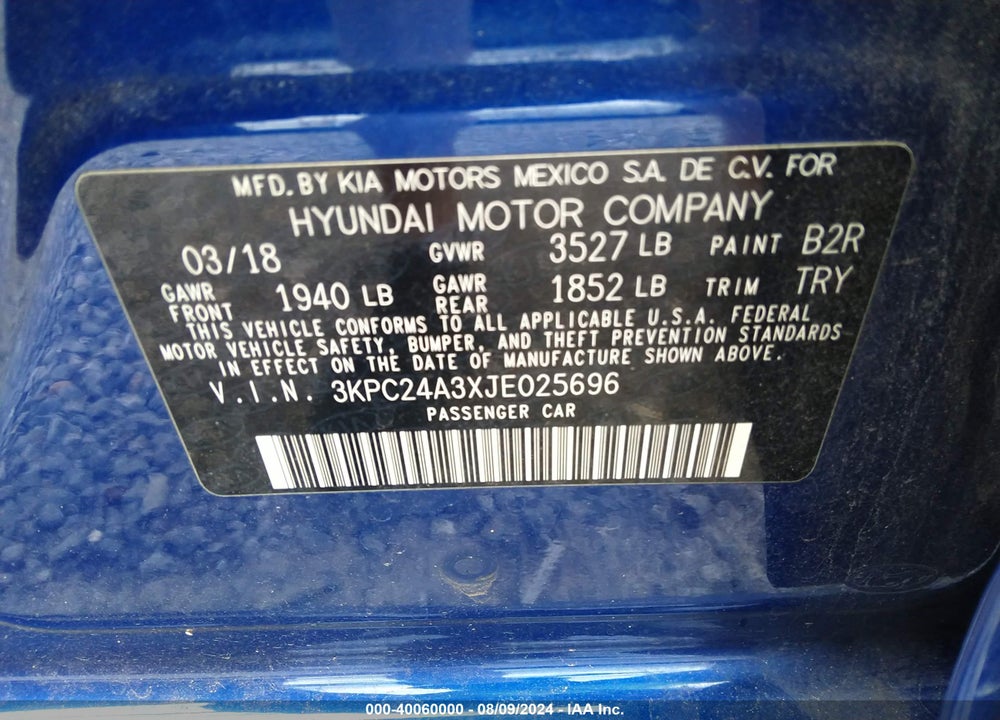 2018 HYUNDAI ACCENT SE VIN: 3KPC24A3XJE025696