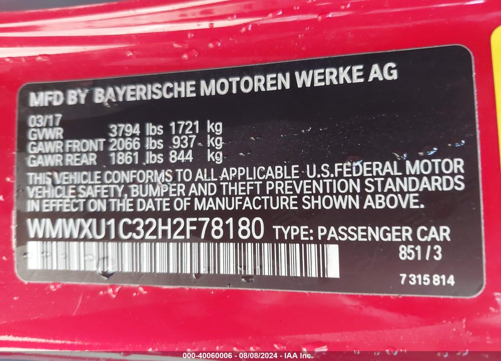 2017 MINI HARDTOP COOPER VIN: WMWXU1C32H2F78180
