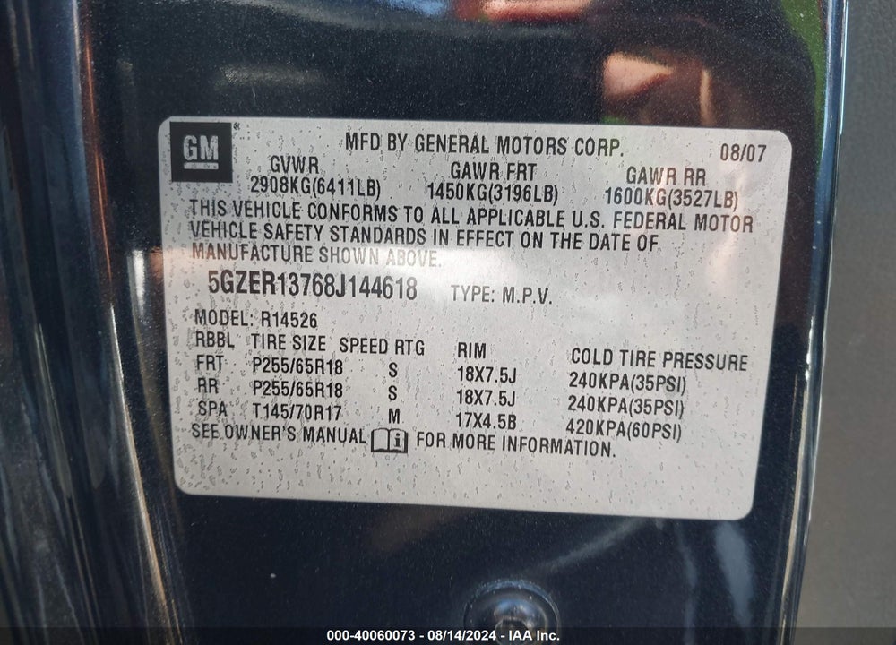 2008 SATURN OUTLOOK XE VIN: 5GZER13768J144618