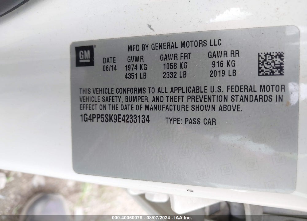 2014 BUICK VERANO VIN: 1G4PP5SK9E4233134