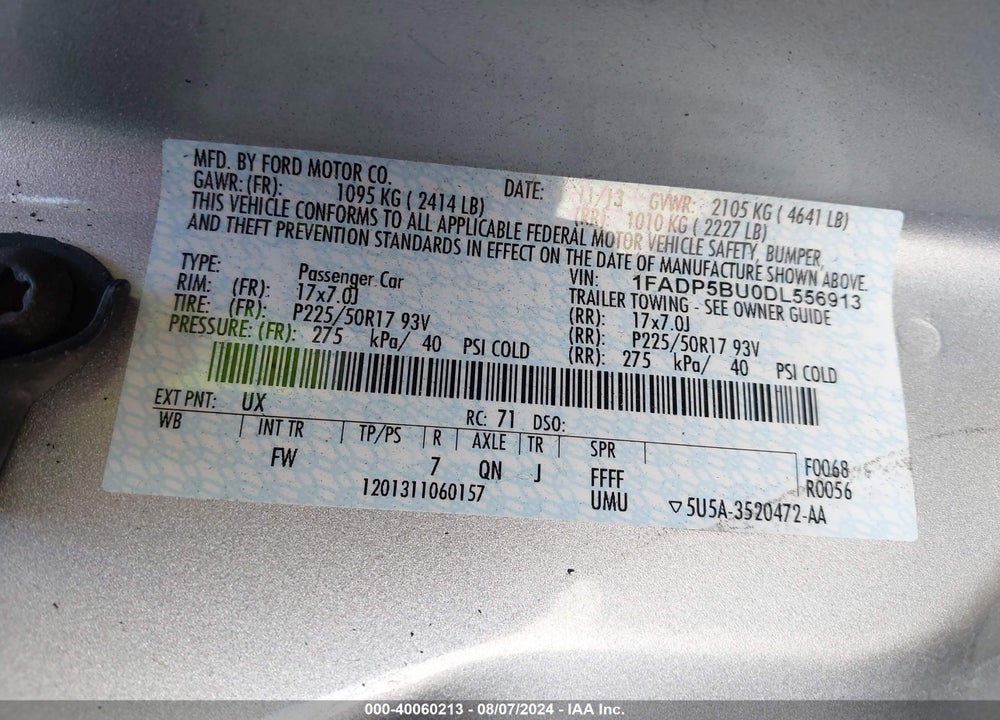 2013 FORD C-MAX HYBRID SEL VIN: 1FADP5BU0DL556913