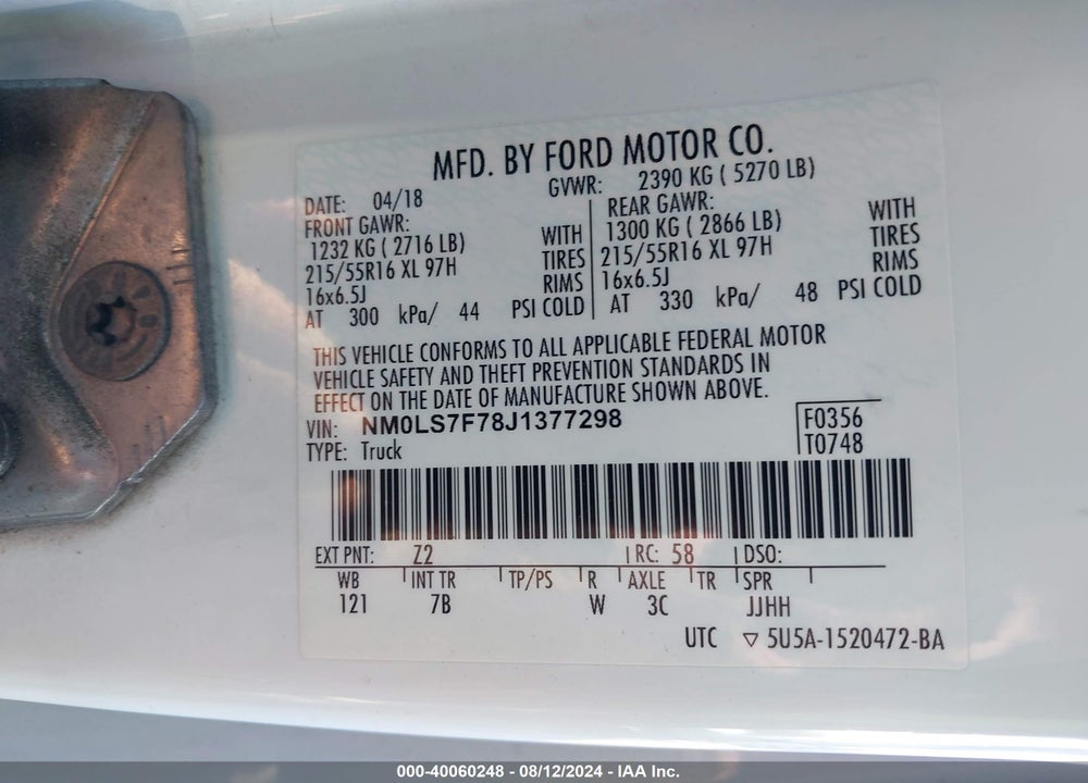 2018 FORD TRANSIT CONNECT XLT VIN: NM0LS7F78J1377298