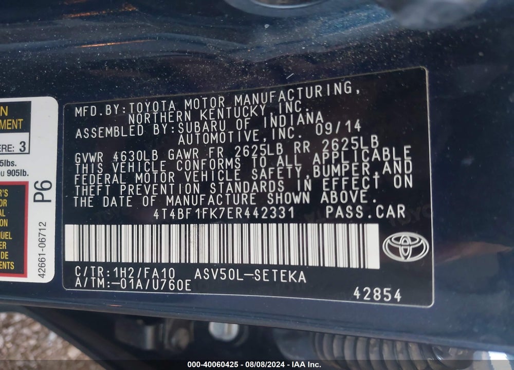2014 TOYOTA CAMRY L VIN: 4T4BF1FK7ER442331