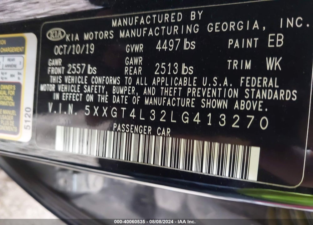 2020 KIA OPTIMA LX VIN: 5XXGT4L32LG413270