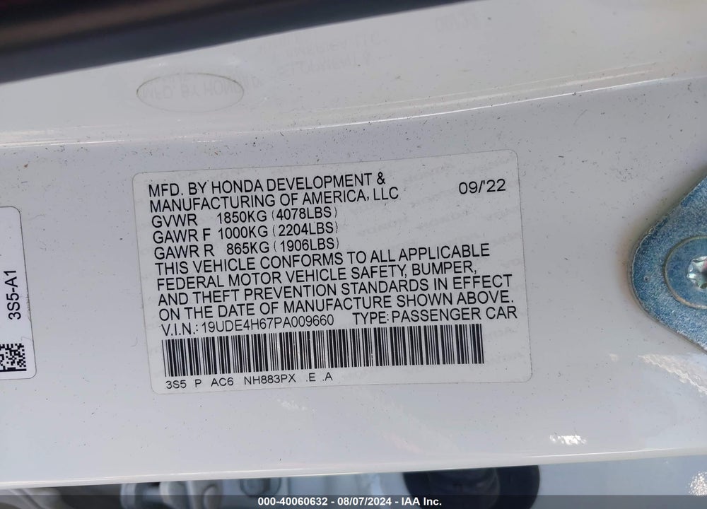 2023 ACURA INTEGRA A-SPEC W/ TECHNOLOGY VIN: 19UDE4H67PA009660